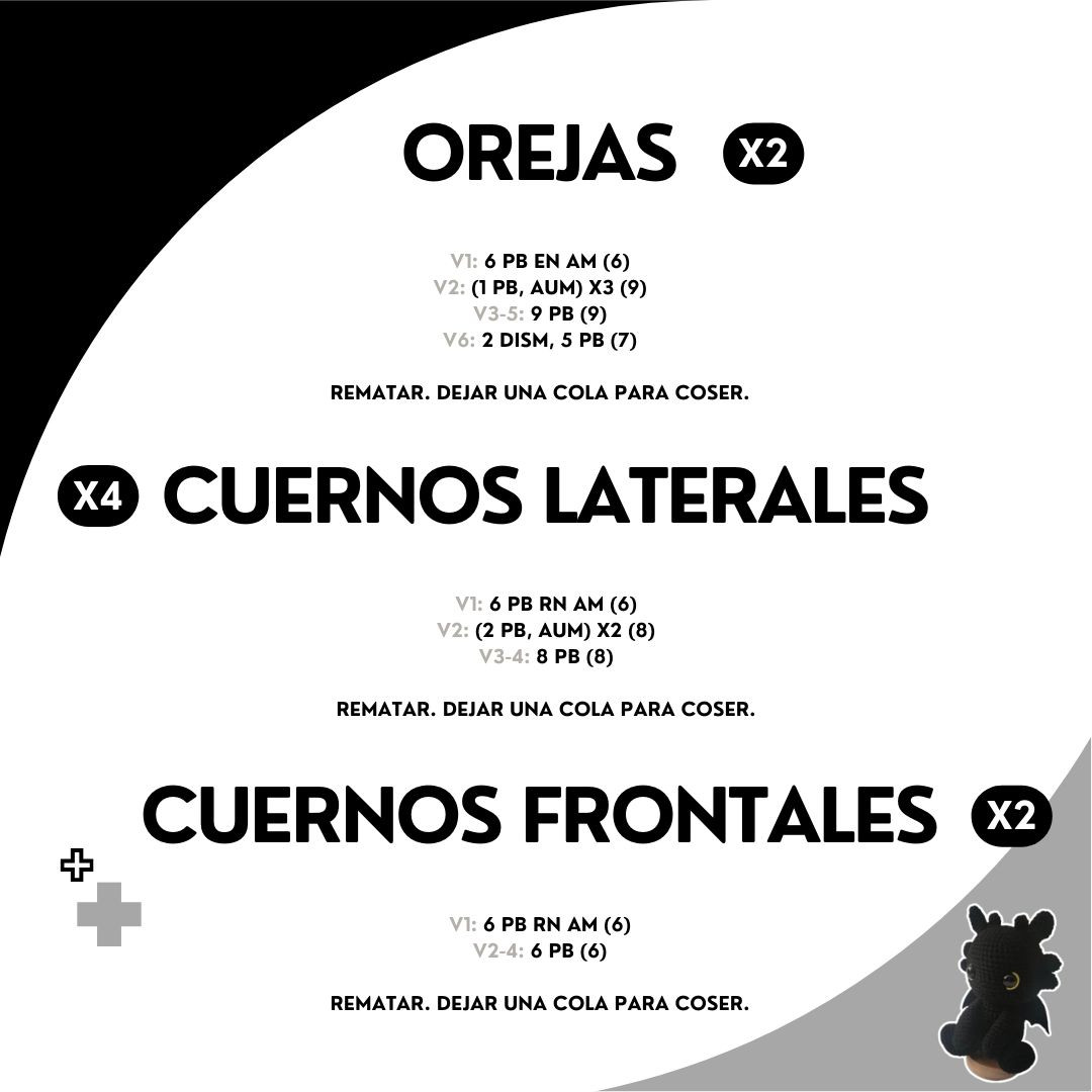 Patrón Amigurumi Dragón Negro Furia Nocturna Gratis