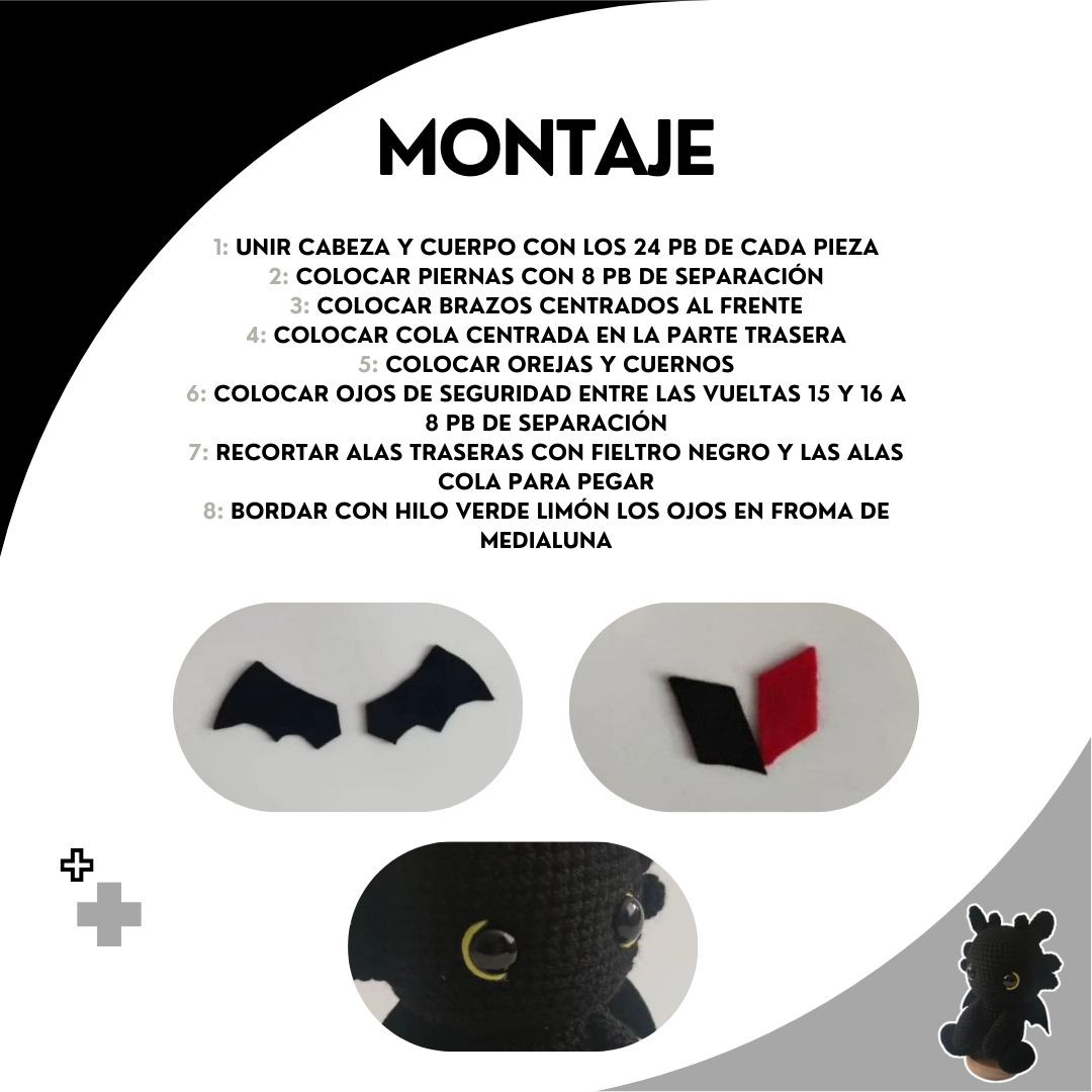 Patrón Amigurumi Dragón Negro Furia Nocturna Gratis