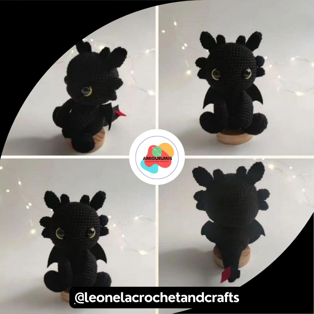 Patrón Amigurumi Dragón Negro Furia Nocturna Gratis