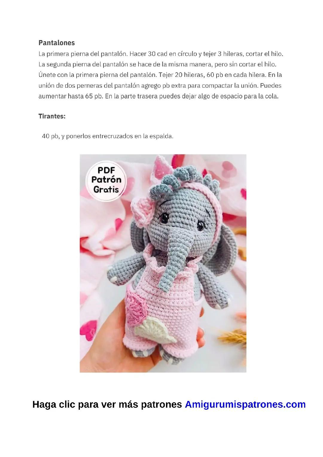Patrón Amigurumi Elefante con Overol Rosa y Banda Tejida