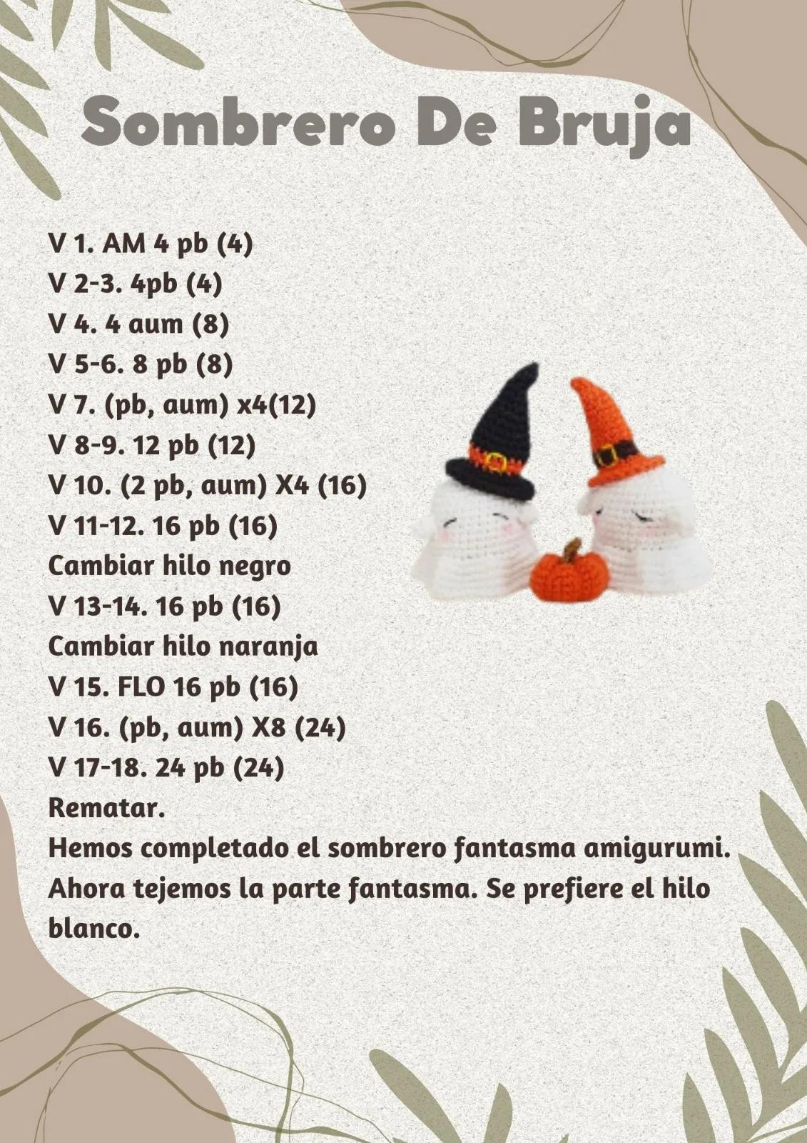 Patrón Amigurumi Fantasma con Sombrero de Bruja Halloween