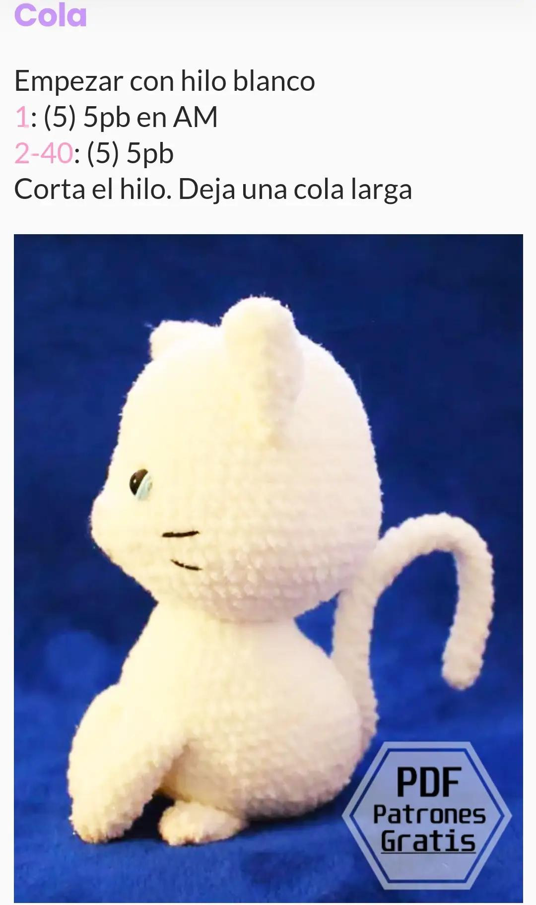 Patrón Amigurumi Gato Blanco Paso a Paso PDF Gratis