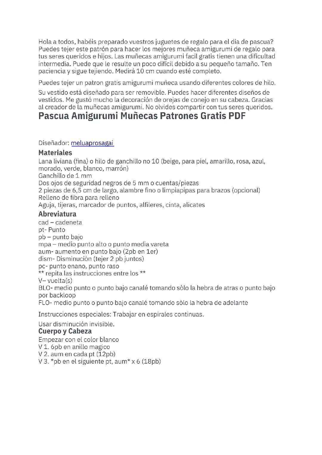 Patrón Amigurumi Gratis Muñeca Pascua Conejo Vestido Amarillo PDF