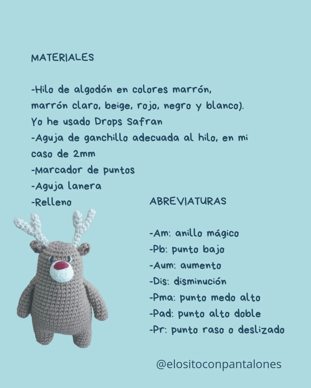 Patrón Amigurumi Gratis: Reno con Bufanda y Bolsa de Santa (Reno Amigurumi Pattern)