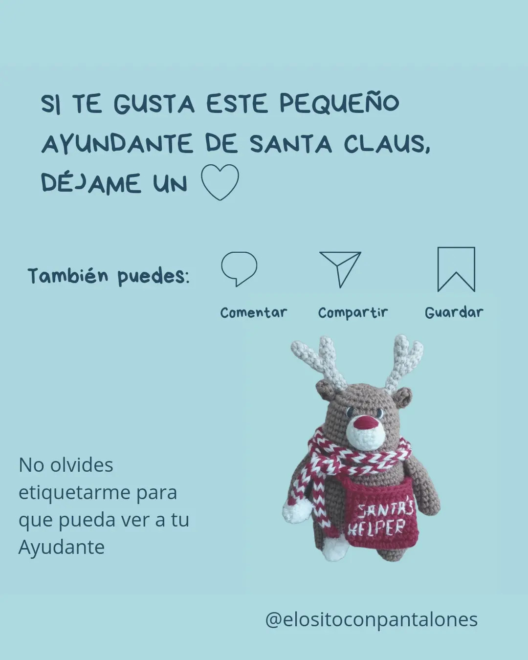 Patrón Amigurumi Gratis: Reno con Bufanda y Bolsa de Santa (Reno Amigurumi Pattern)