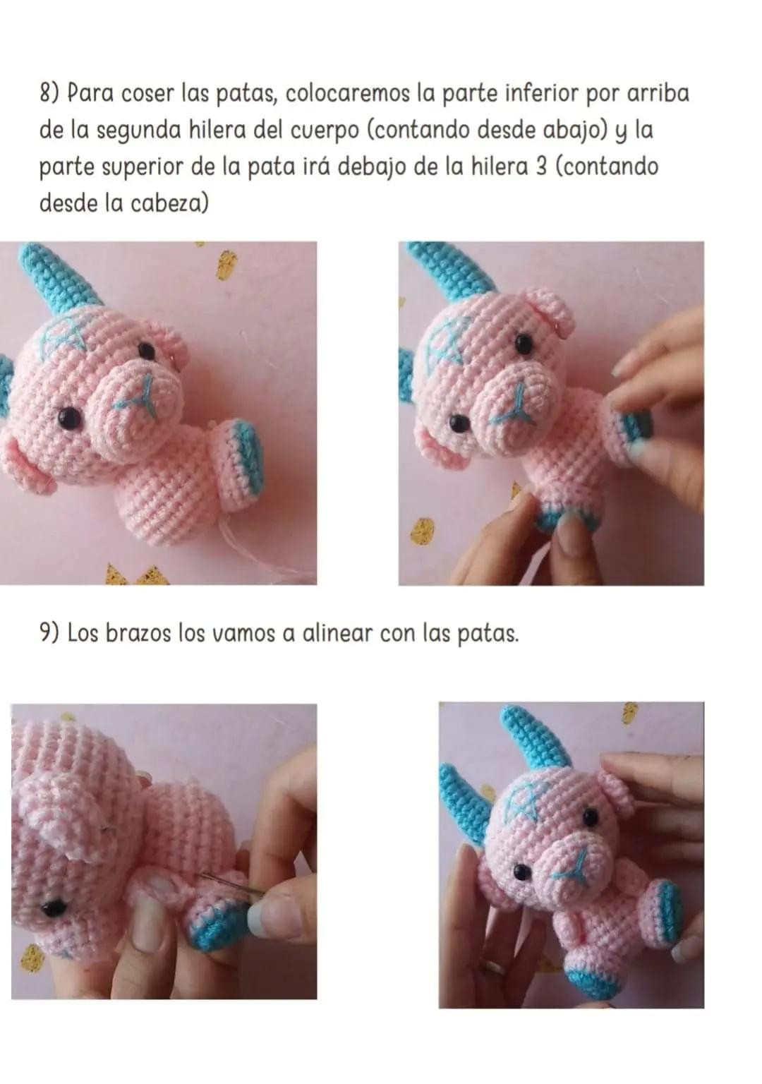 Patrón amigurumi gratuito Baby Baphomet: búp bê quỷ dễ thương với sừng và ngôi sao, hướng dẫn chi tiết bằng tiếng Tây Ban Nha