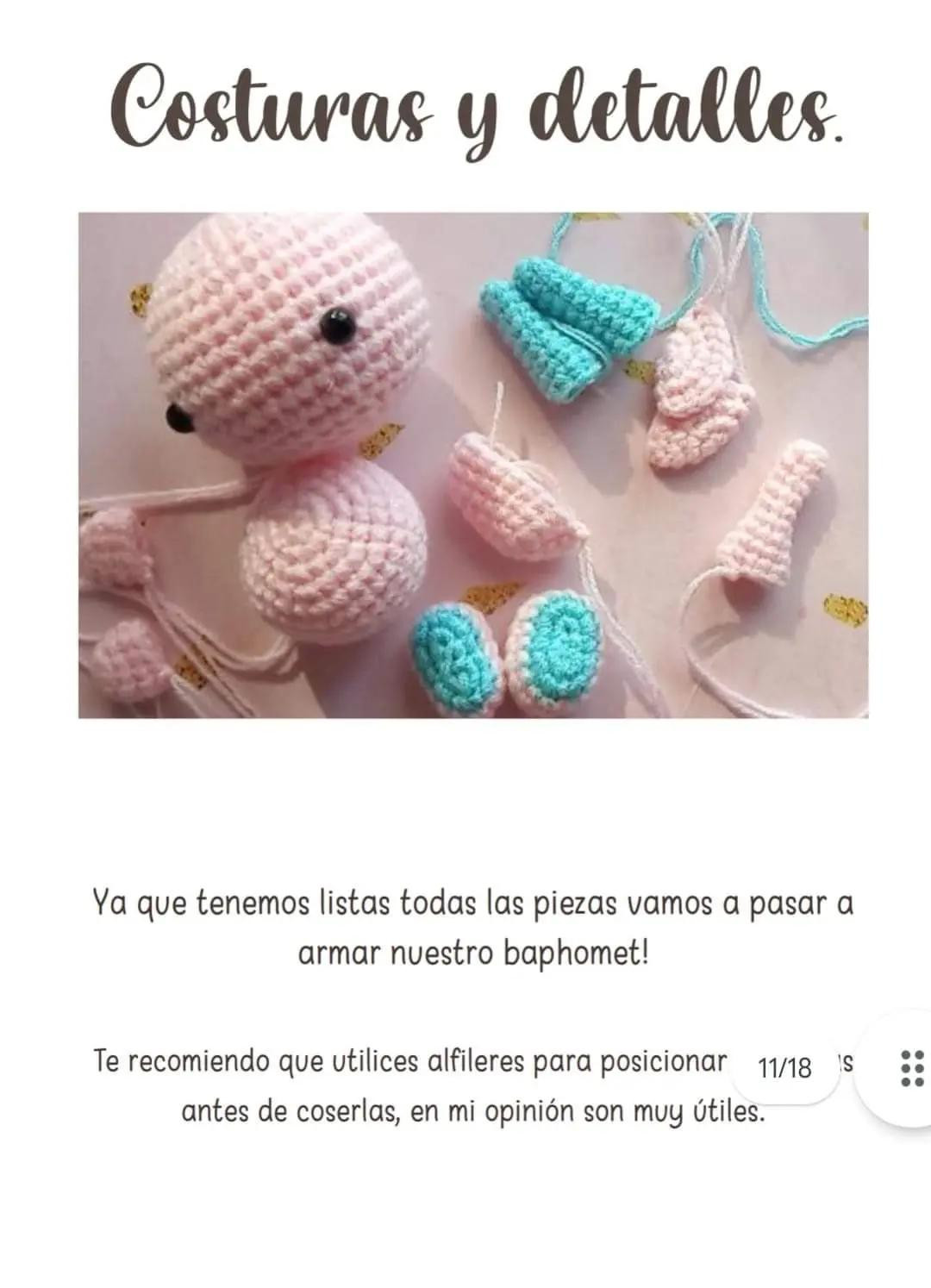 Patrón amigurumi gratuito Baby Baphomet: búp bê quỷ dễ thương với sừng và ngôi sao, hướng dẫn chi tiết bằng tiếng Tây Ban Nha