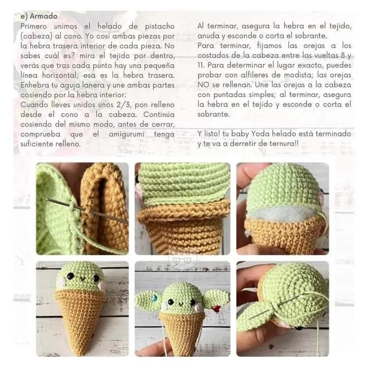 Patrón amigurumi Helado Baby Yoda - Tutorial crochet paso a paso