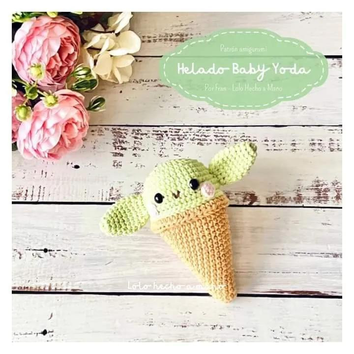 Patrón amigurumi Helado Baby Yoda - Tutorial crochet paso a paso