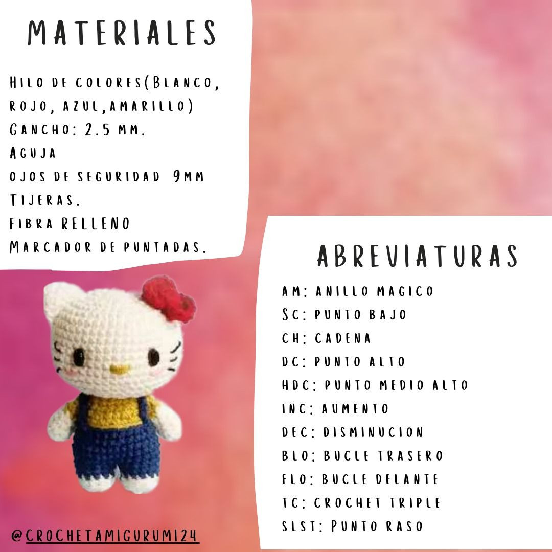 Patrón Amigurumi Hello Kitty: Tutorial Paso a Paso con Materiales y Abreviaturas