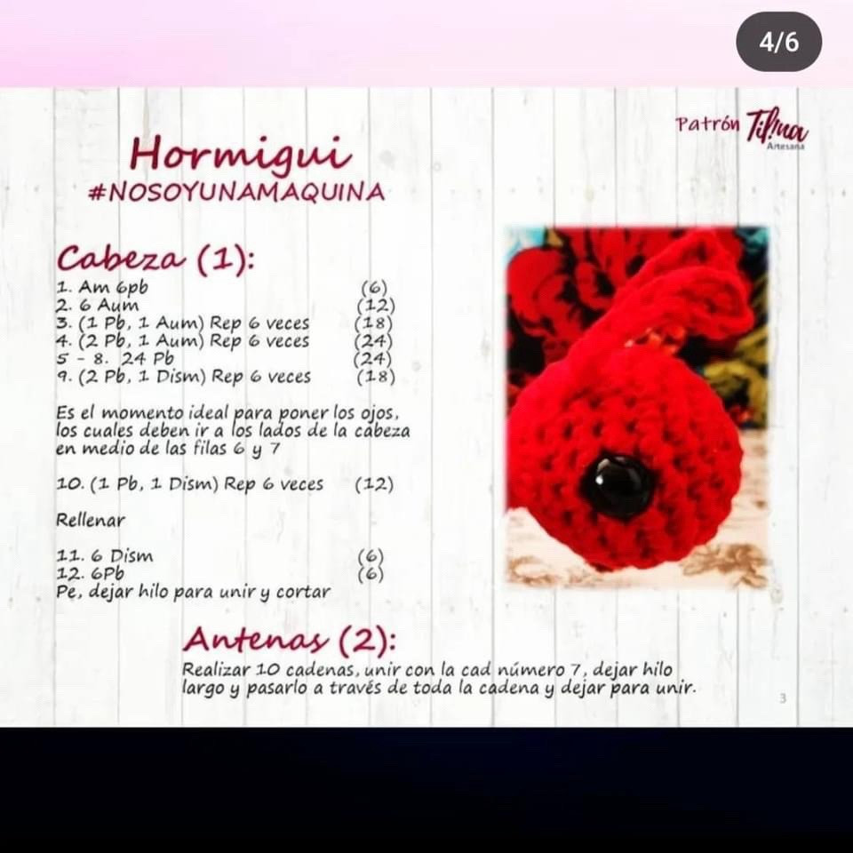 Patrón Amigurumi Hormigui Rojo Gratuito por Tilina Artesana