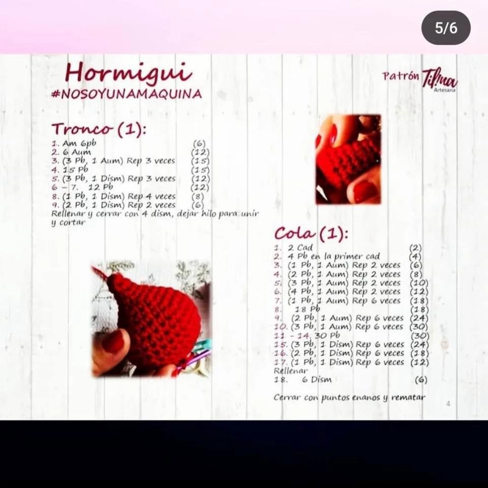 Patrón Amigurumi Hormigui Rojo Gratuito por Tilina Artesana