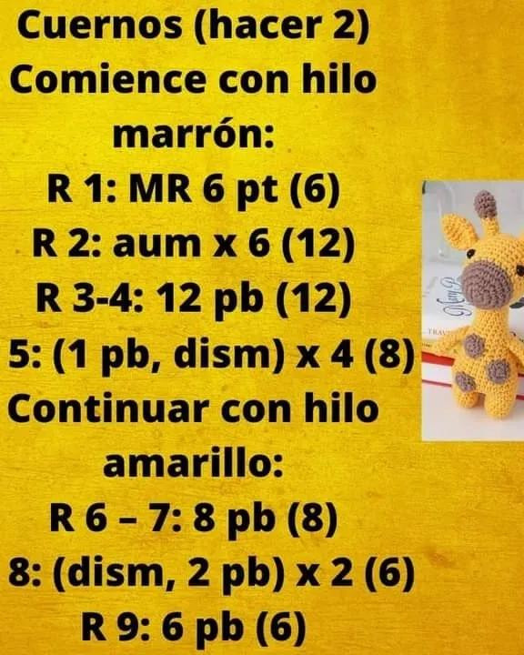 Patrón Amigurumi Jirafa Amarilla y Marrón: Guía Paso a Paso para Cuernos, Orejas, Cabeza y Cuerpo