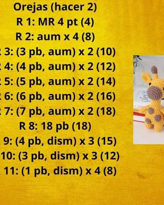 Patrón Amigurumi Jirafa Amarilla y Marrón: Guía Paso a Paso para Cuernos, Orejas, Cabeza y Cuerpo