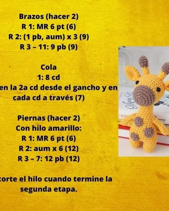 Patrón Amigurumi Jirafa Amarilla y Marrón: Guía Paso a Paso para Cuernos, Orejas, Cabeza y Cuerpo