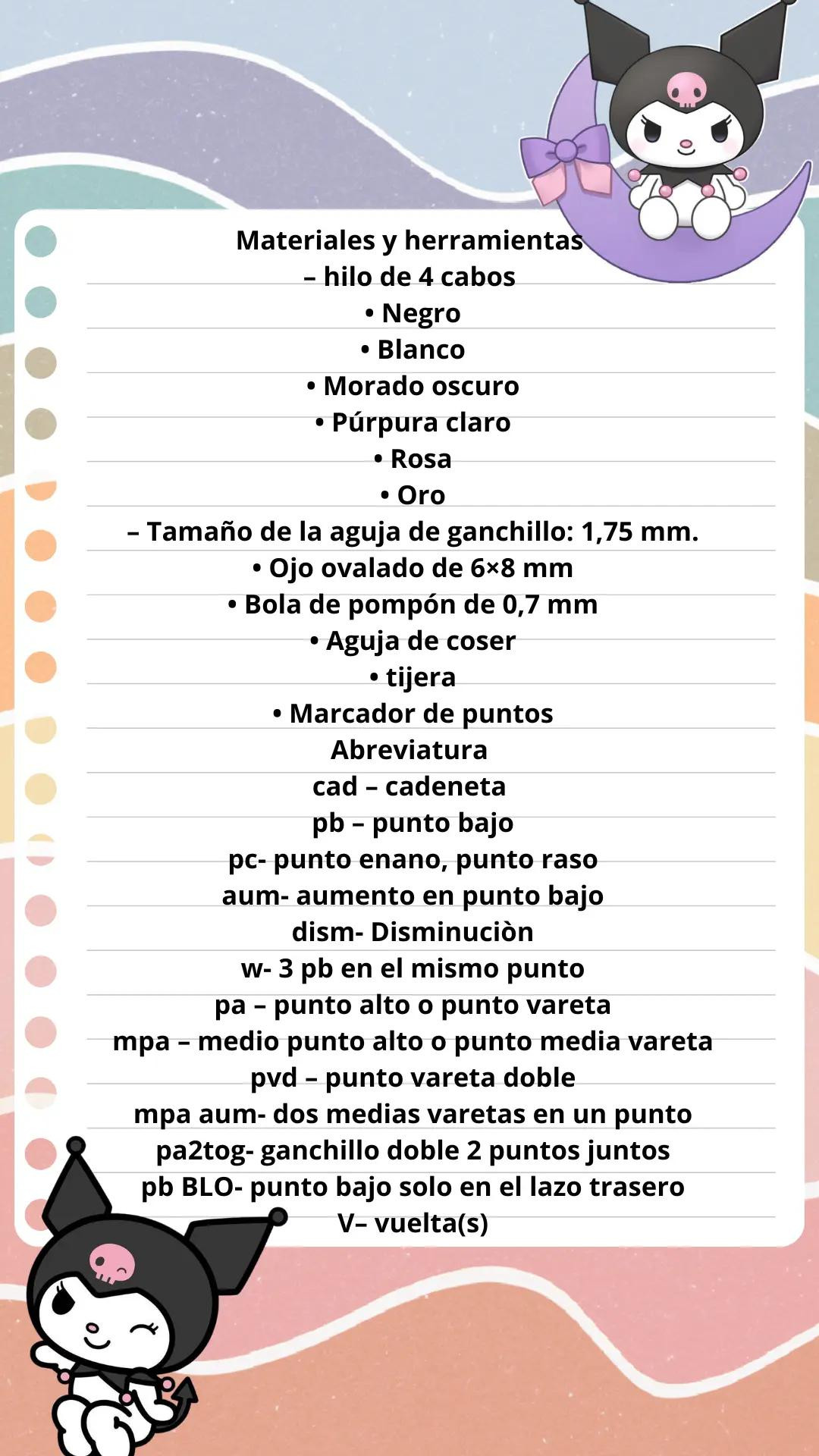Patrón Amigurumi Kuromi: Guía de Tejido con Hilo Negro y Rosa