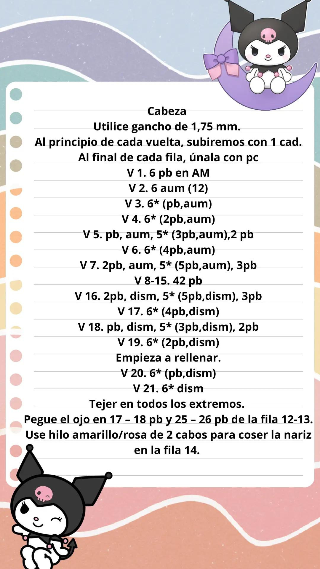 Patrón Amigurumi Kuromi: Guía de Tejido con Hilo Negro y Rosa