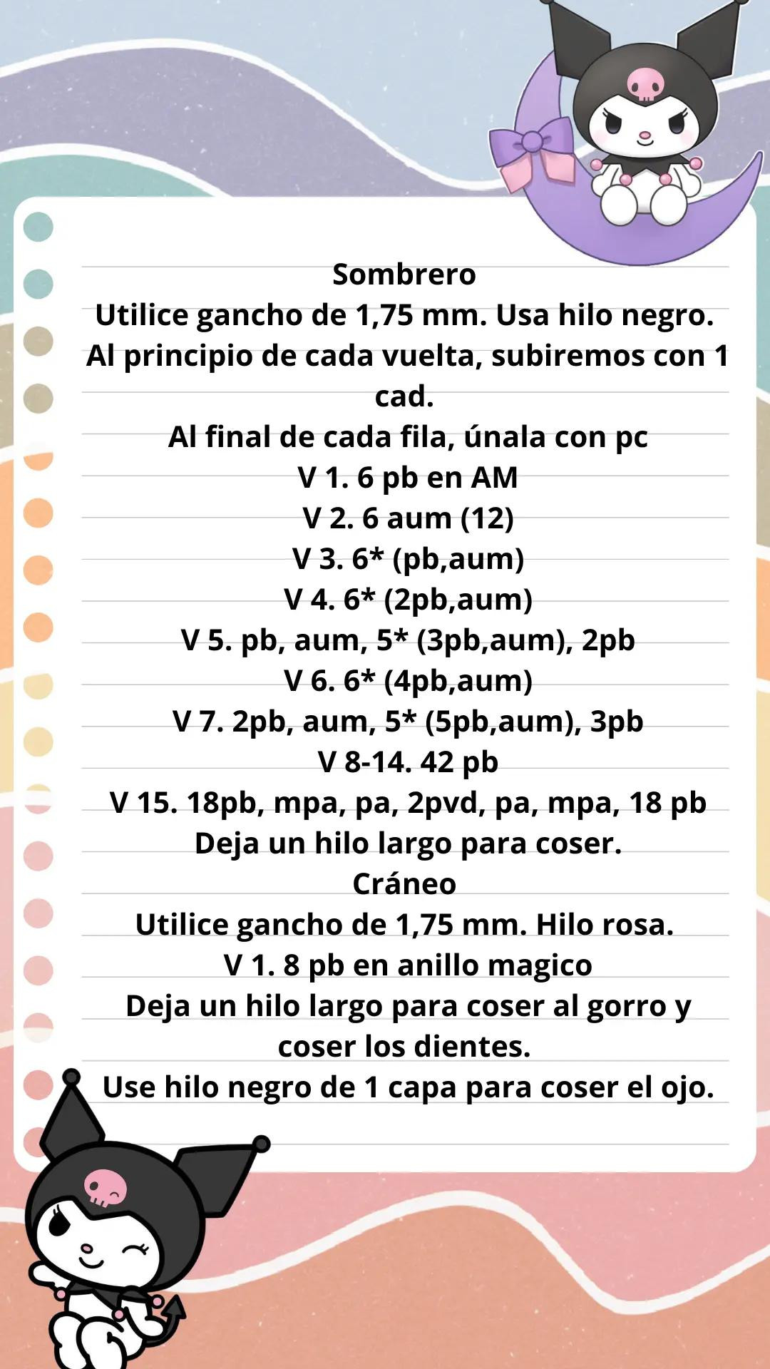 Patrón Amigurumi Kuromi: Guía de Tejido con Hilo Negro y Rosa