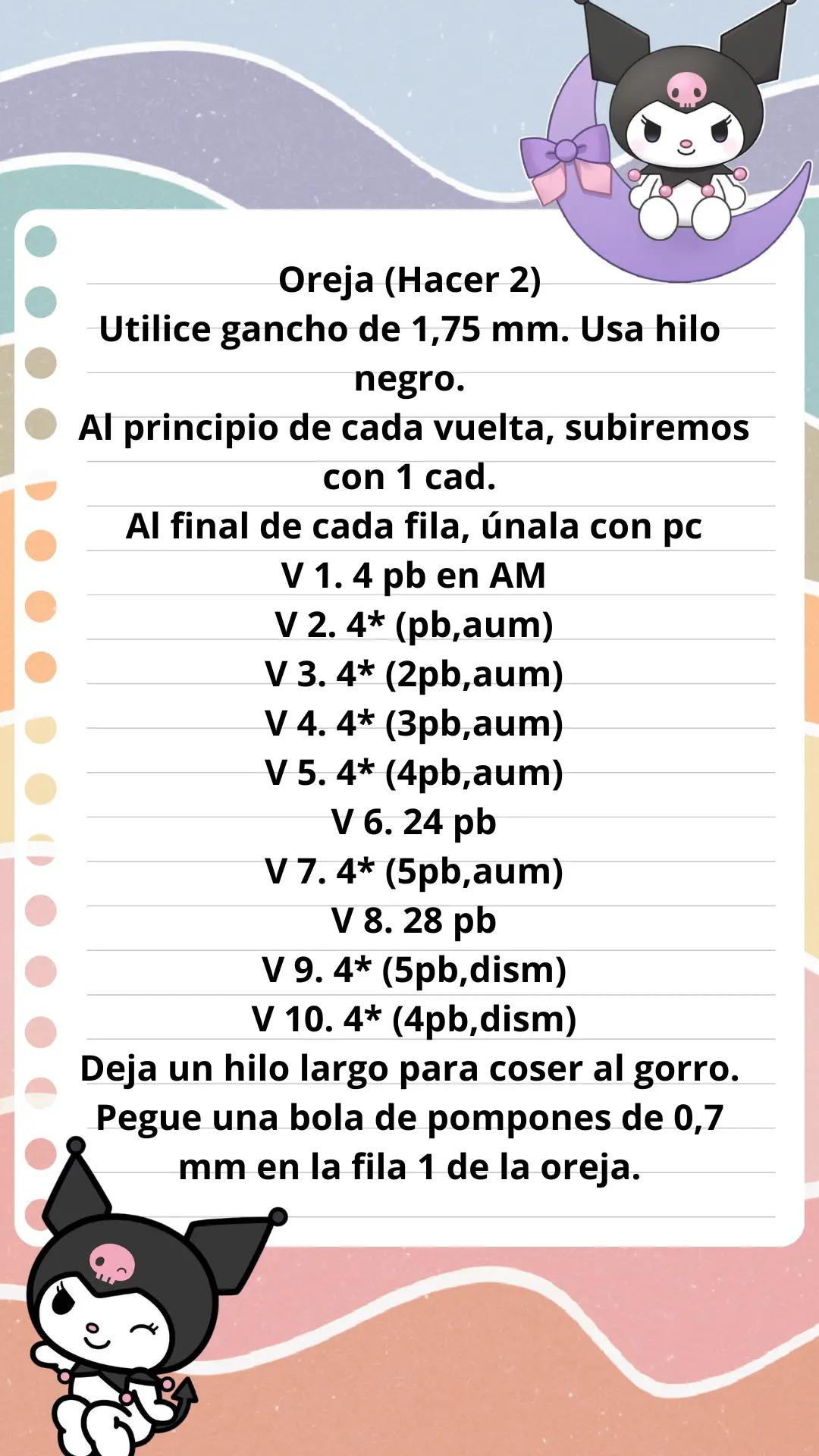 Patrón Amigurumi Kuromi: Guía de Tejido con Hilo Negro y Rosa