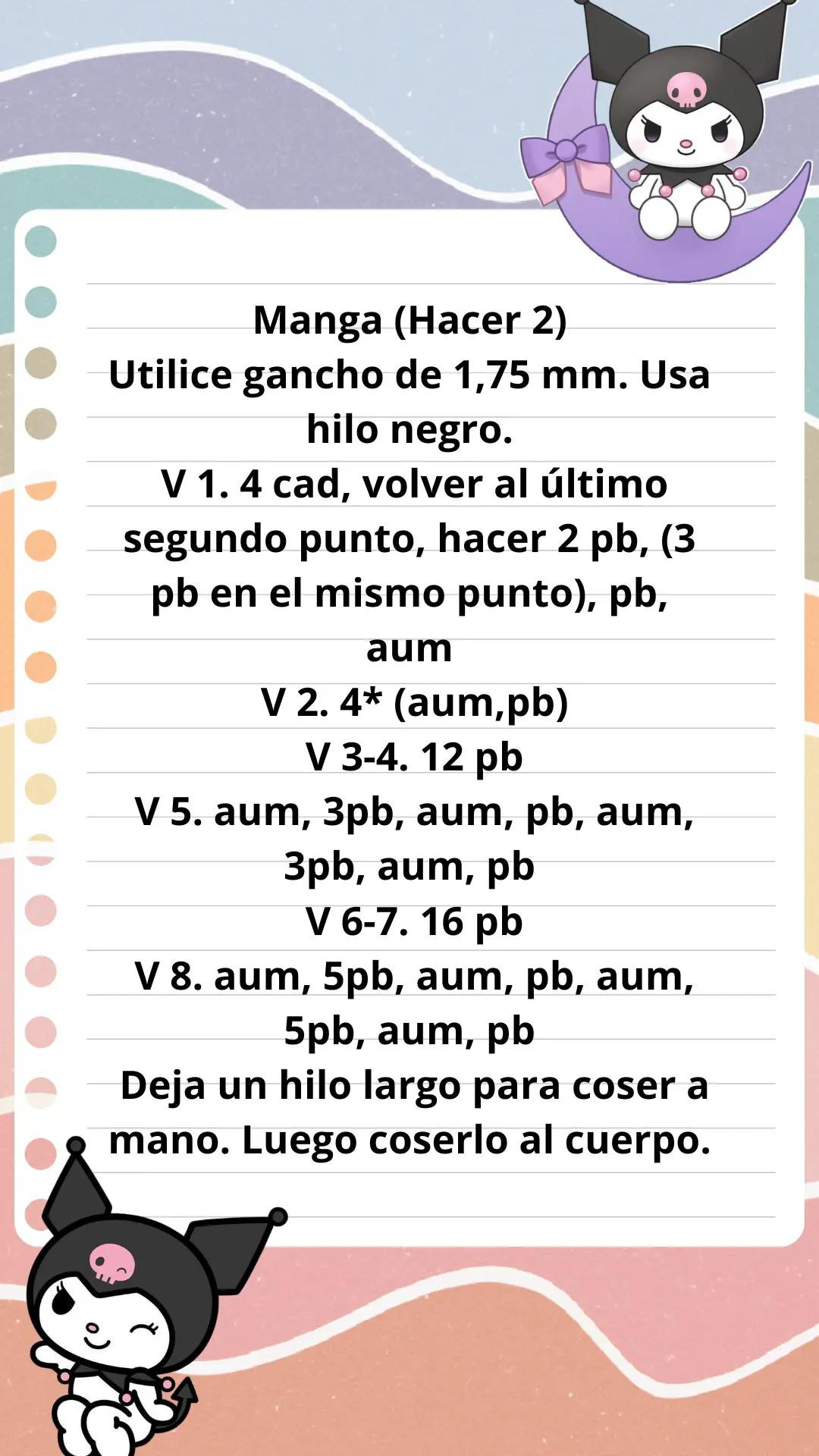 Patrón Amigurumi Kuromi: Guía de Tejido con Hilo Negro y Rosa