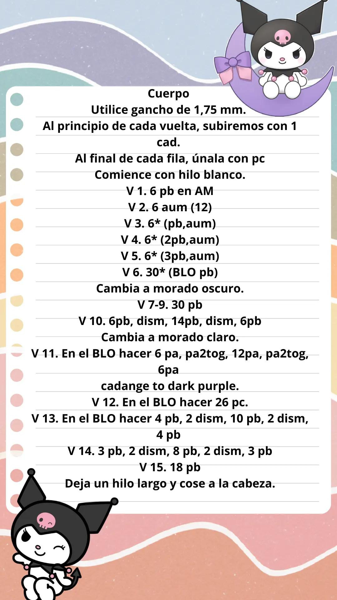 Patrón Amigurumi Kuromi: Guía de Tejido con Hilo Negro y Rosa