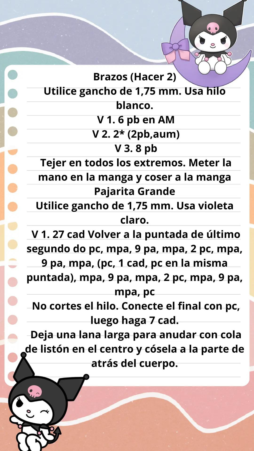 Patrón Amigurumi Kuromi: Guía de Tejido con Hilo Negro y Rosa