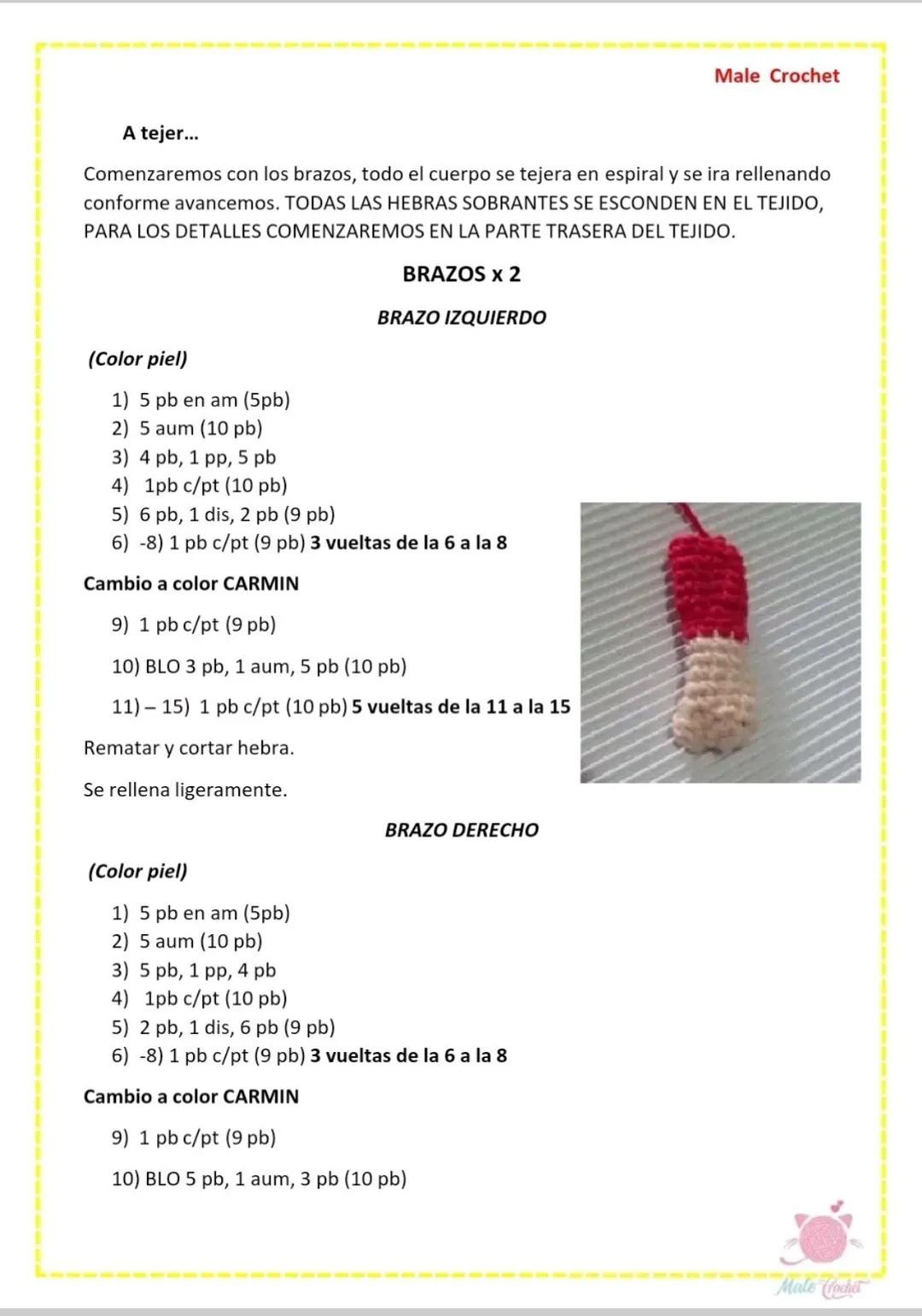 Patrón Amigurumi La Chilindrina con gafas y paleta de colores verde rojo