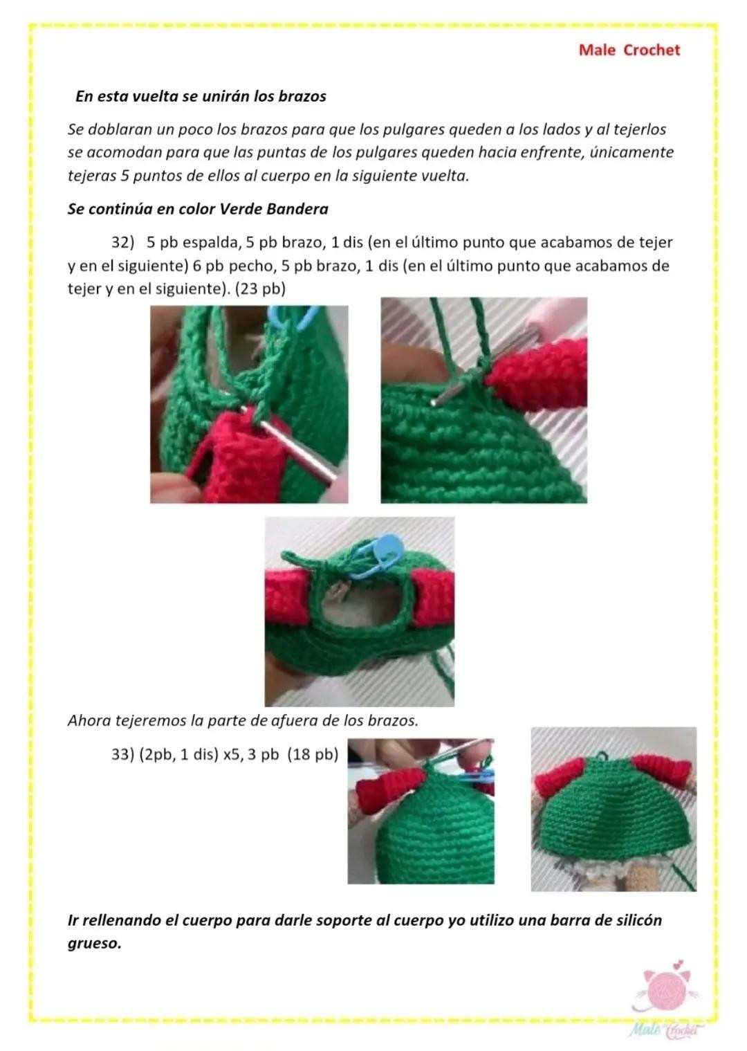 Patrón Amigurumi La Chilindrina con gafas y paleta de colores verde rojo