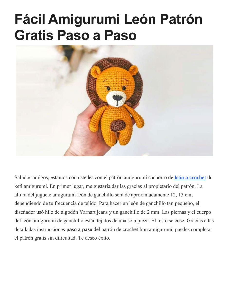 Patrón Amigurumi León Fácil Paso a Paso