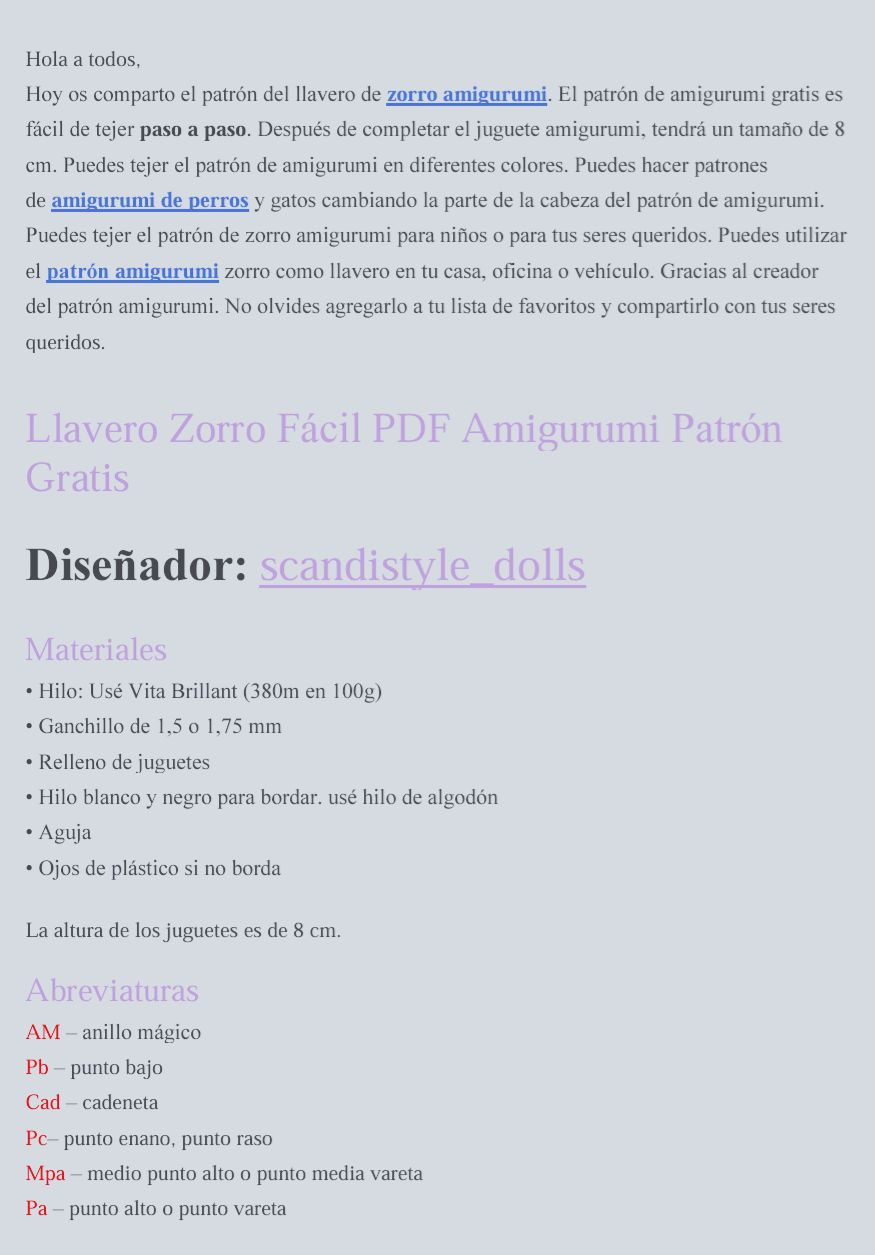 Patrón Amigurumi Llavero Zorro Fácil PDF Gratis