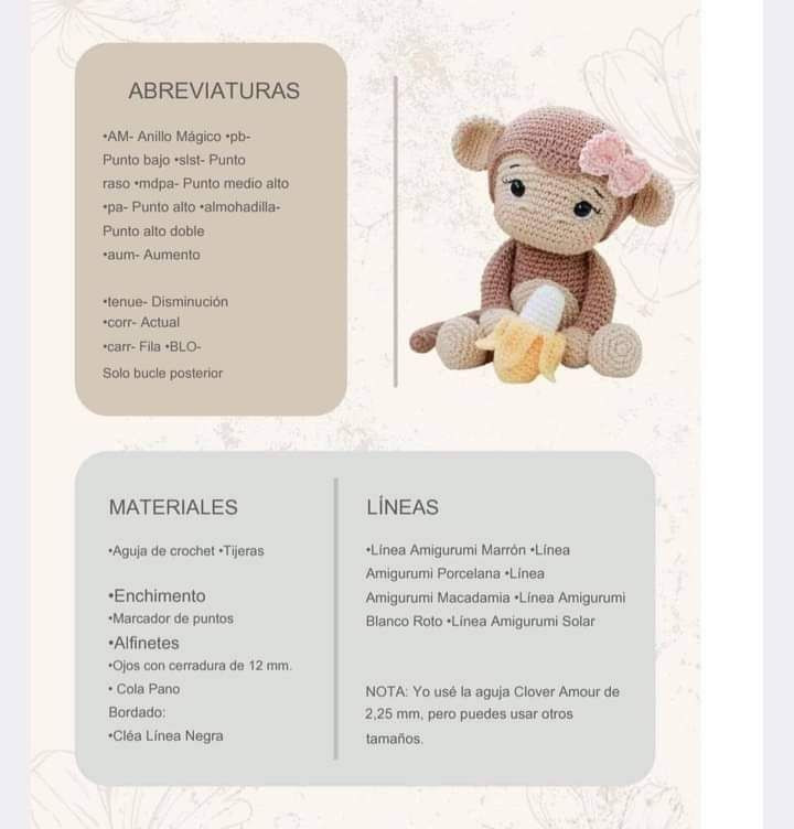 Patron Amigurumi Macaquinha Mika Mono Moca con Pluma Rosa