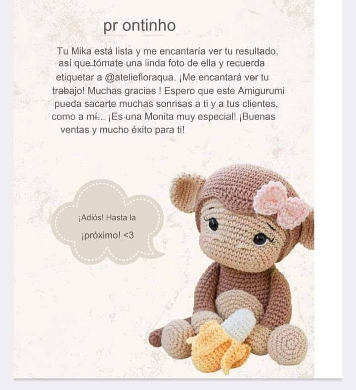 Patron Amigurumi Macaquinha Mika Mono Moca con Pluma Rosa