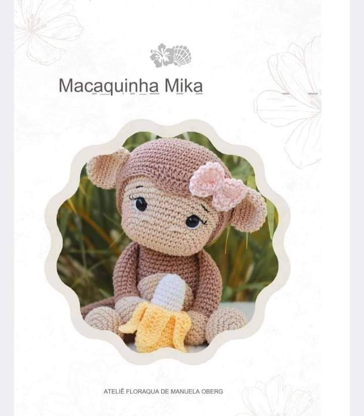 Patron Amigurumi Macaquinha Mika Mono Moca con Pluma Rosa