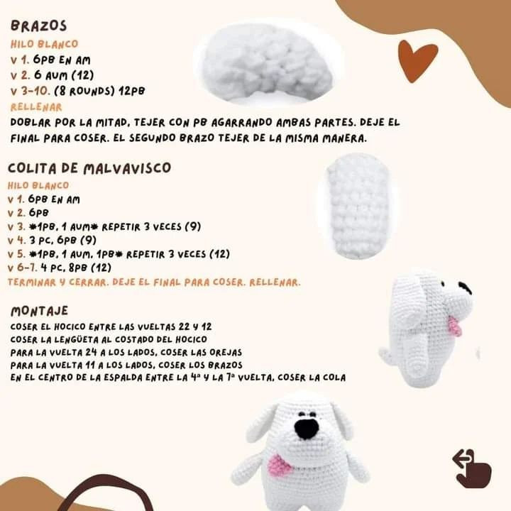 Patrón Amigurumi Malvavisco: Guía de Tejer Perro Blanco con Hilo Acrílico