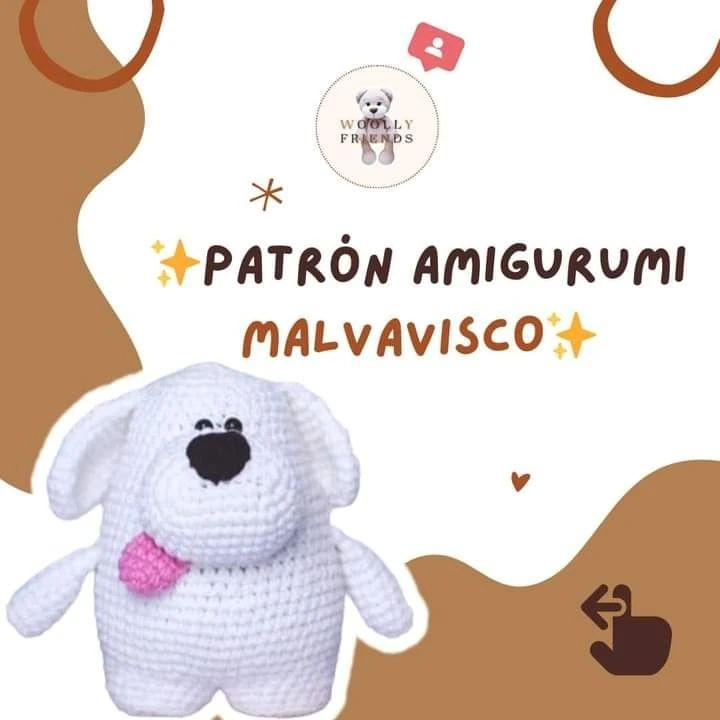 Patrón Amigurumi Malvavisco: Guía de Tejer Perro Blanco con Hilo Acrílico