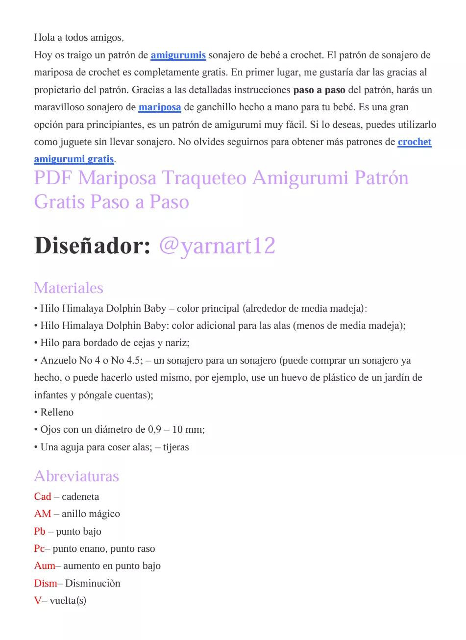 Patron Amigurumi Mariposa Traqueteo Gratis Paso a Paso