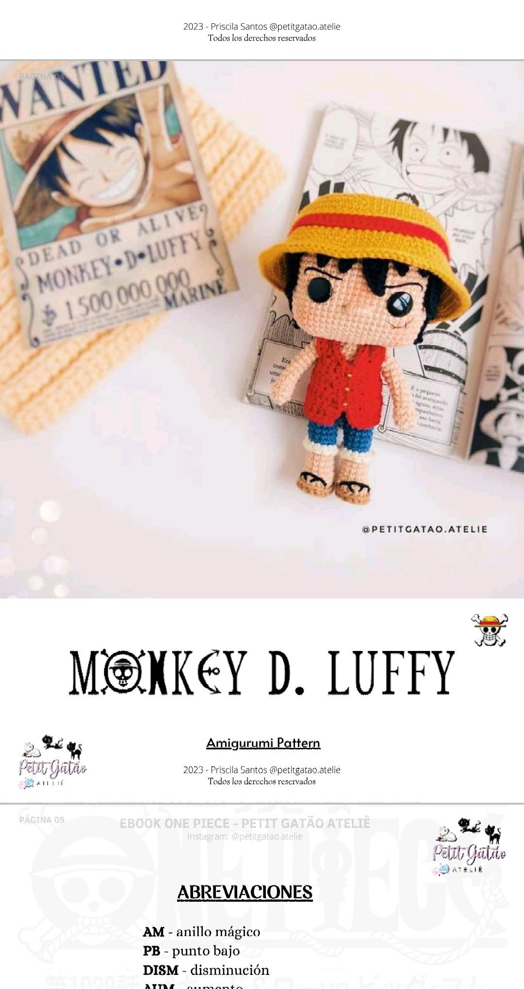 Patron Amigurumi Monkey D. Luffy One Piece - Guia de Crochet