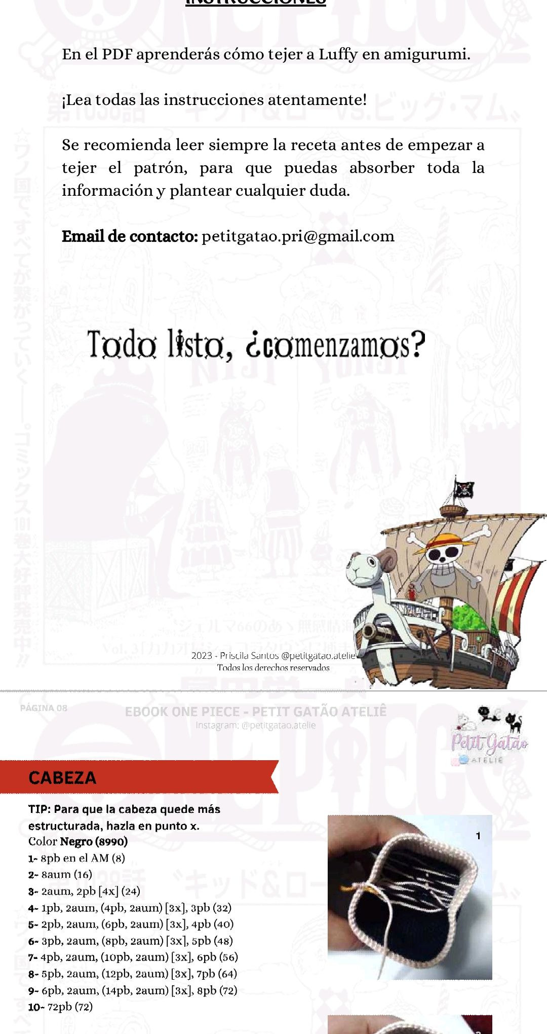 Patron Amigurumi Monkey D. Luffy One Piece - Guia de Crochet