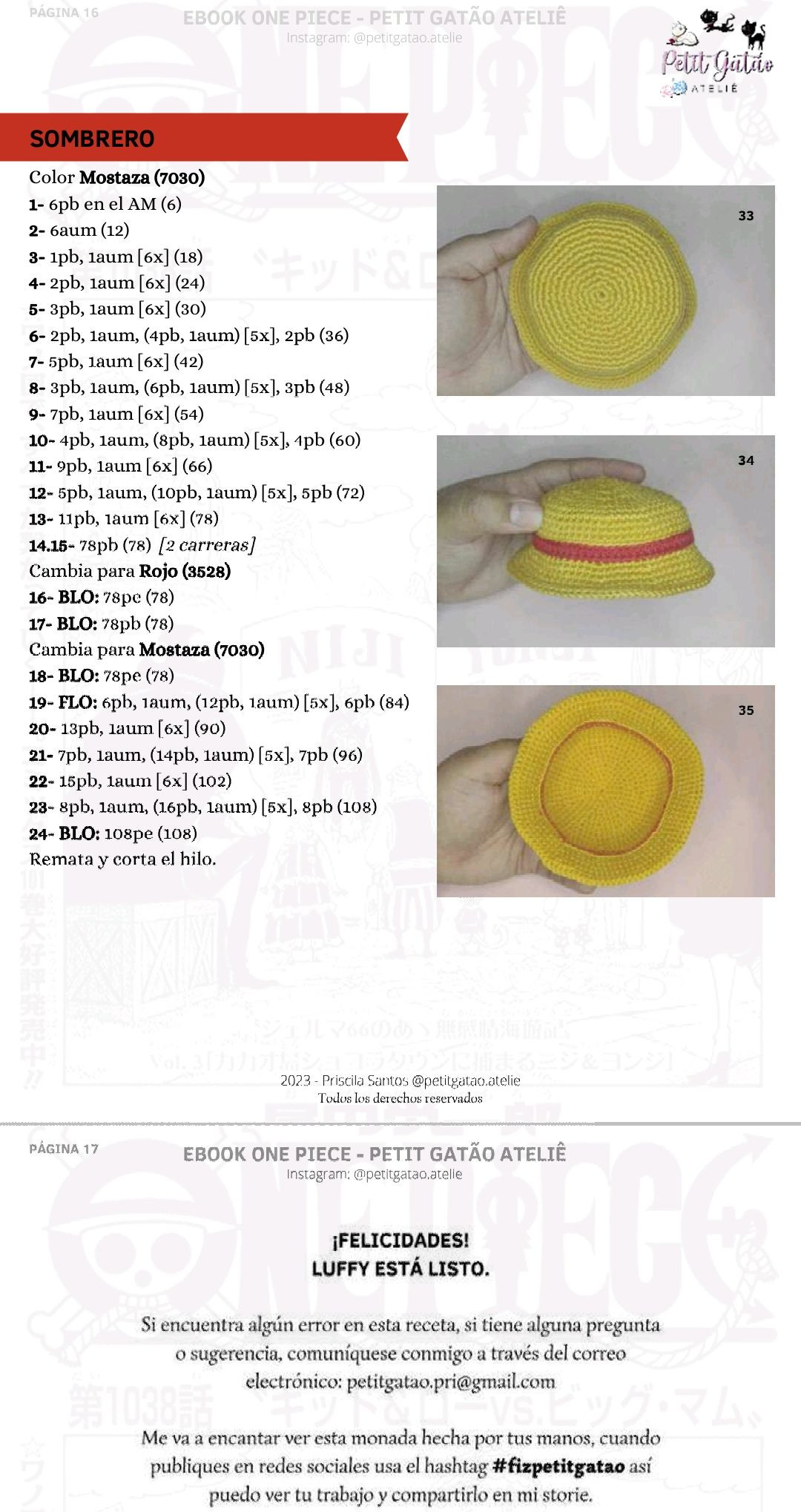 Patron Amigurumi Monkey D. Luffy One Piece - Guia de Crochet