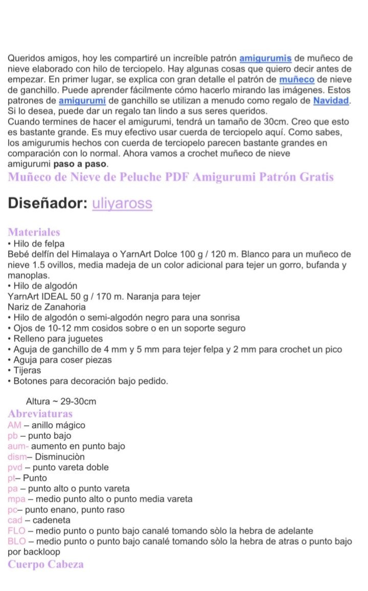 Patrón Amigurumi Muñeco de Nieve con Gorro y Bufanda