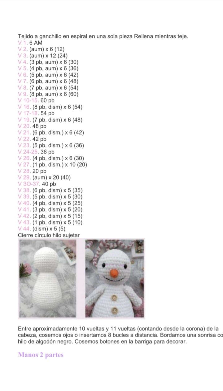 Patrón Amigurumi Muñeco de Nieve con Gorro y Bufanda