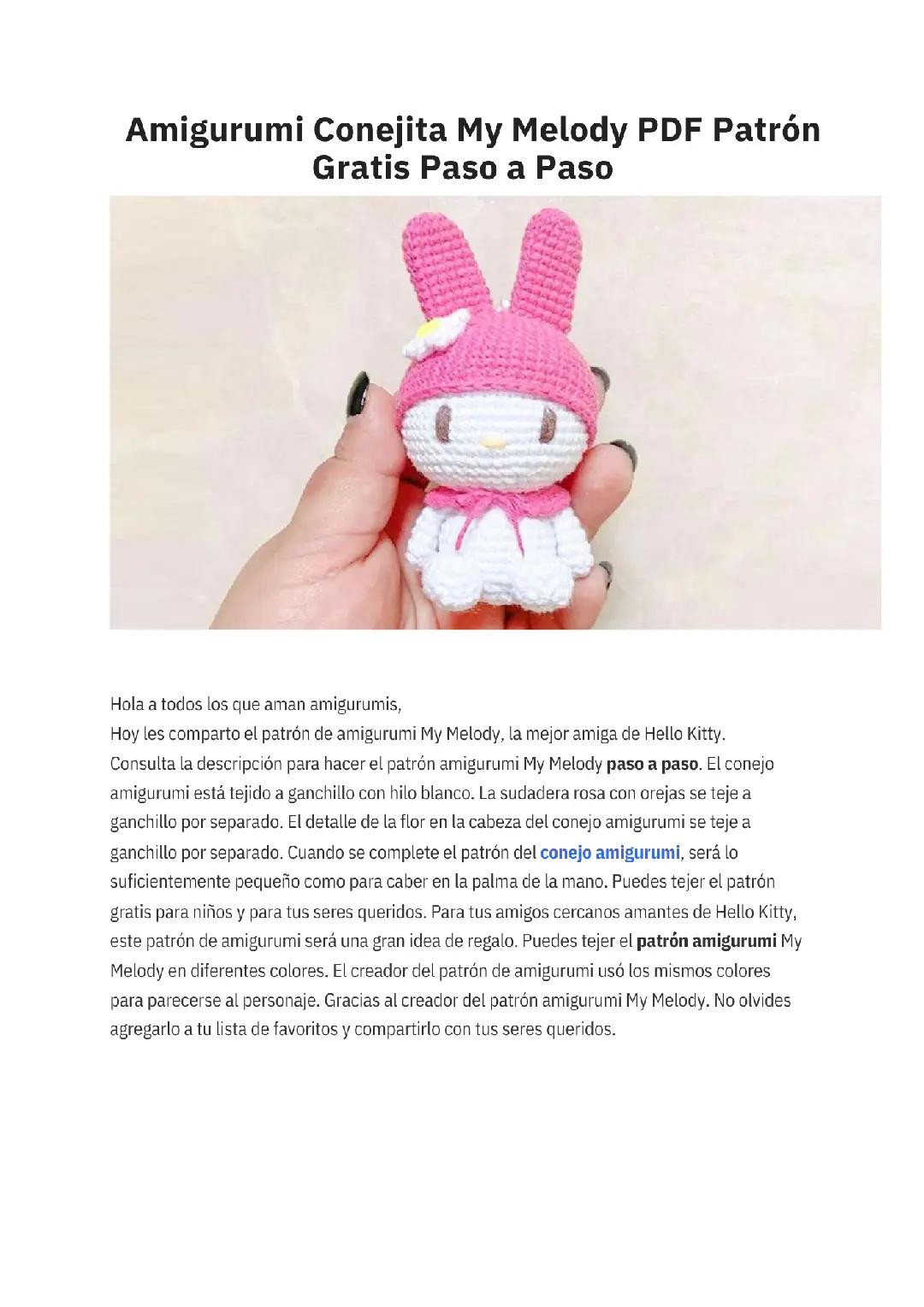 Patron Amigurumi My Melody Conejita Rosa y Blanca PDF Gratis Paso a Paso