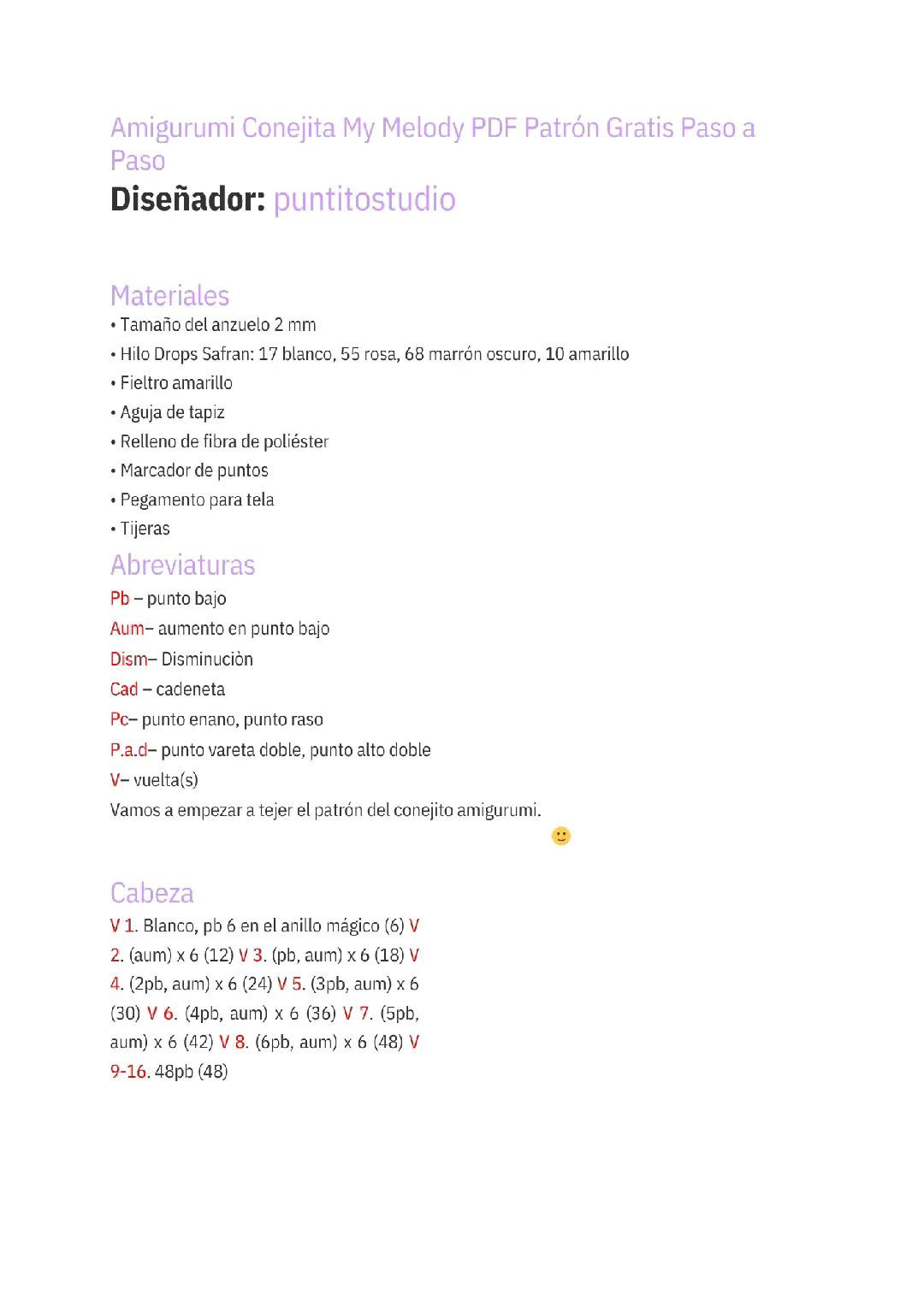 Patron Amigurumi My Melody Conejita Rosa y Blanca PDF Gratis Paso a Paso