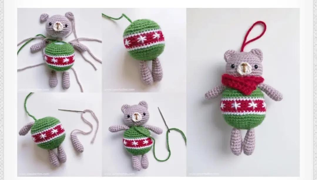Patrón Amigurumi Oso Navideño: Guía de Tejido a Crochet con Suéter Verde y Bufanda Roja