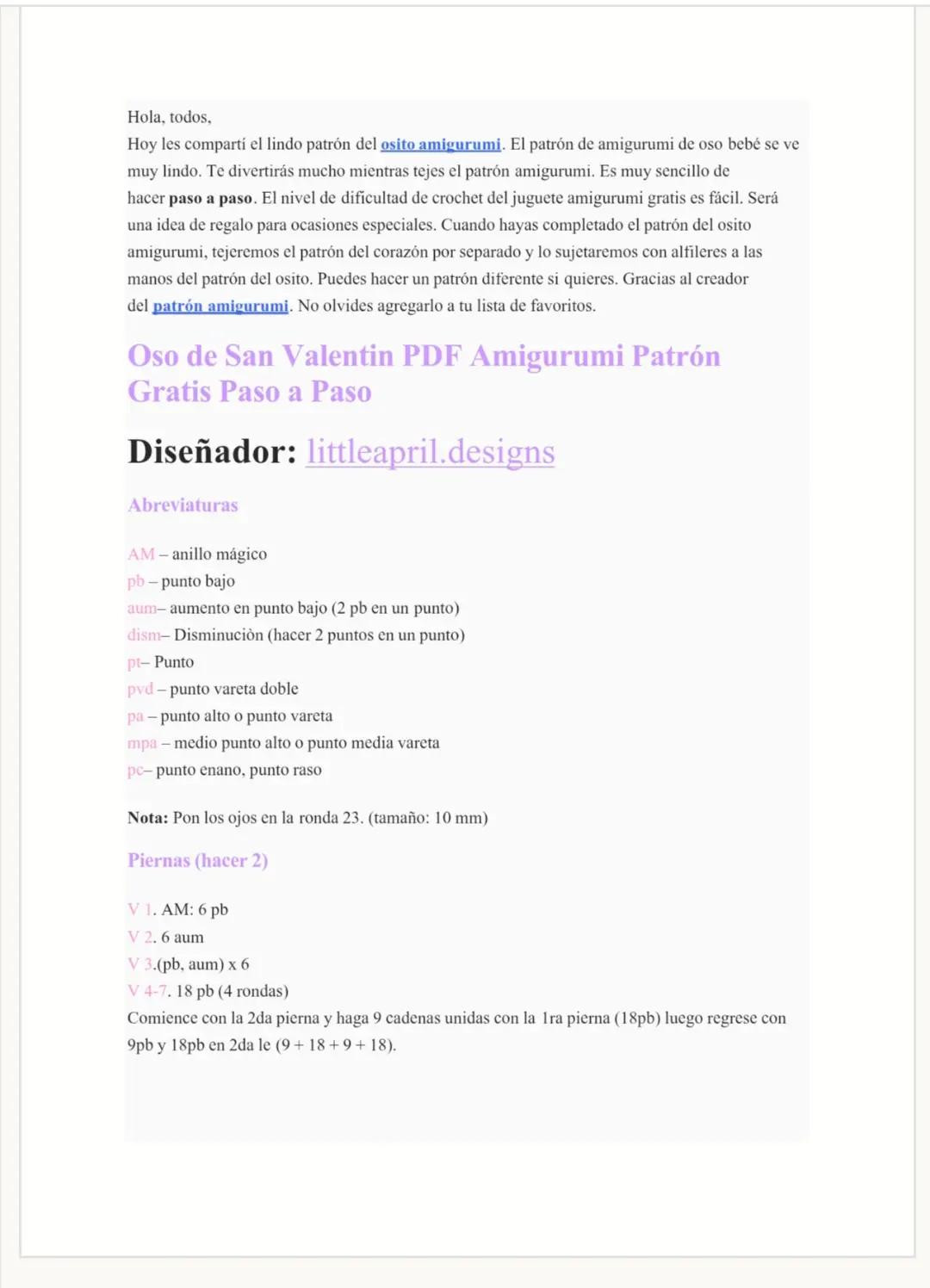 Patrón Amigurumi Oso San Valentín con Bufanda y Corazón PDF Gratis