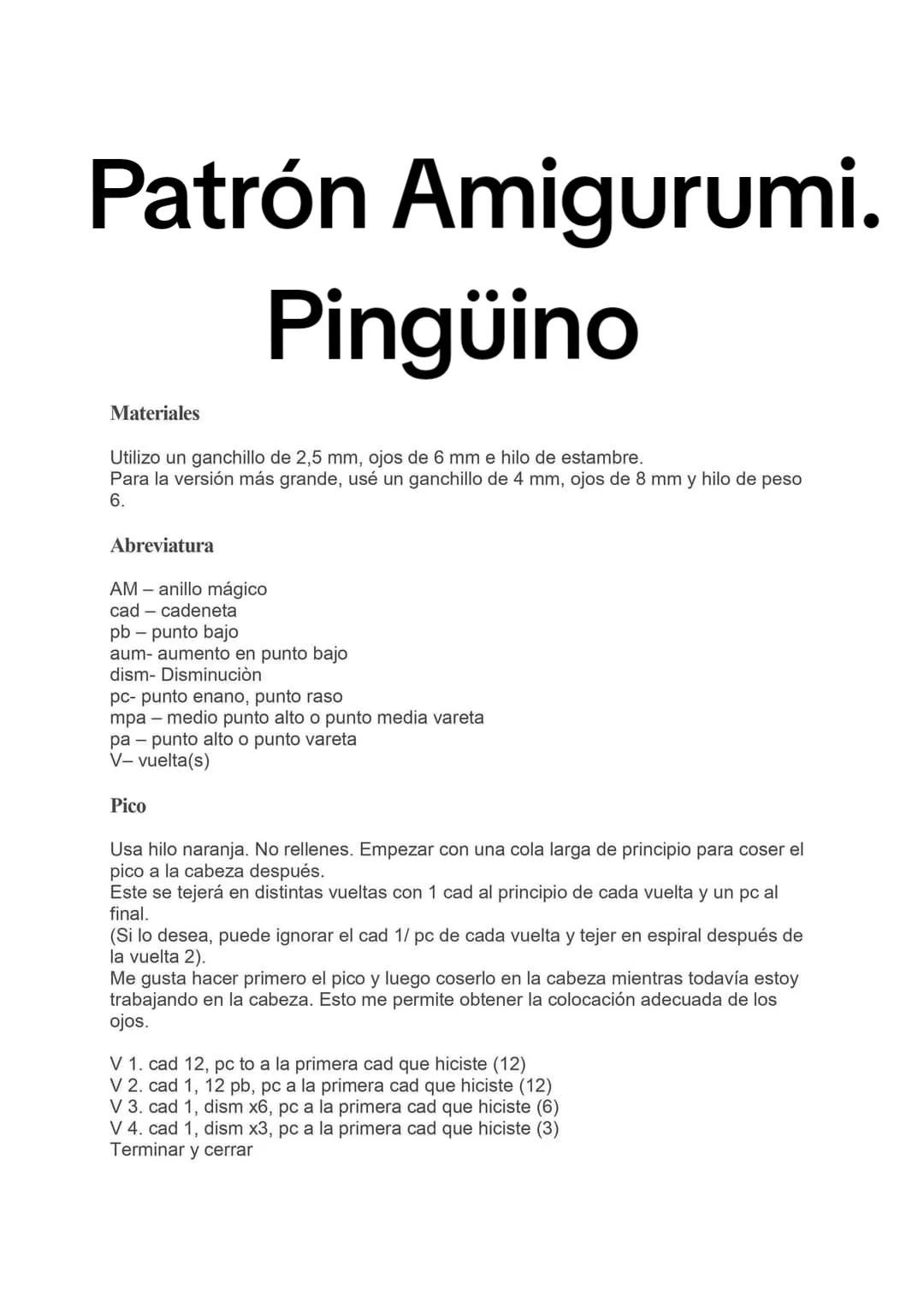 Patron Amigurumi Pingüino Fácil