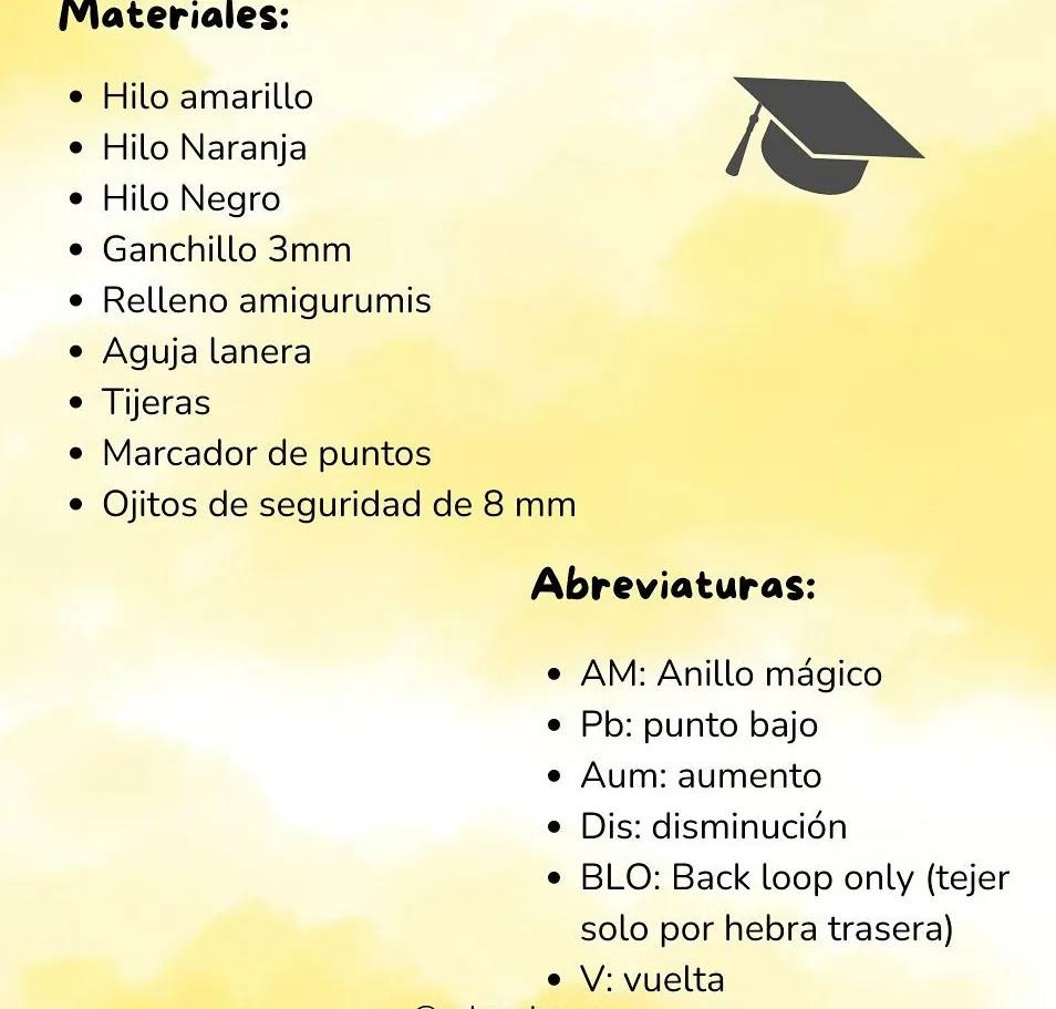 Patrón Amigurumi Pollito Graduación Amarillo