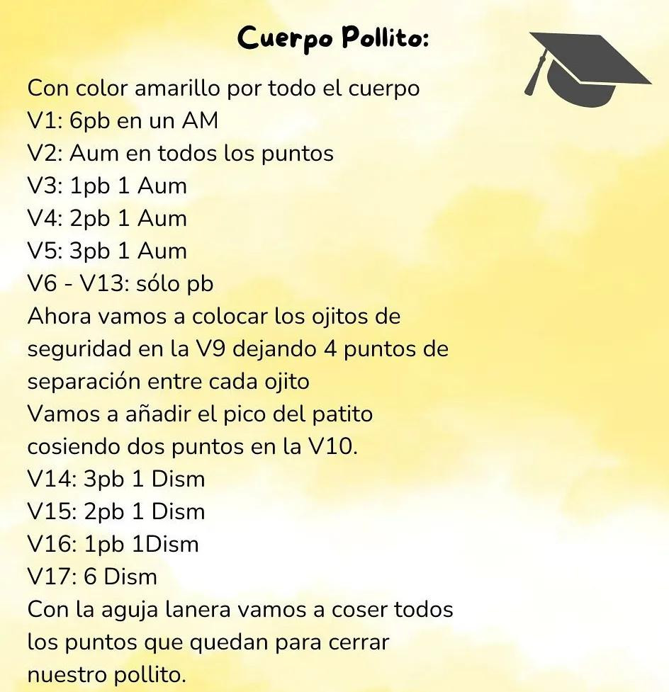 Patrón Amigurumi Pollito Graduación Amarillo