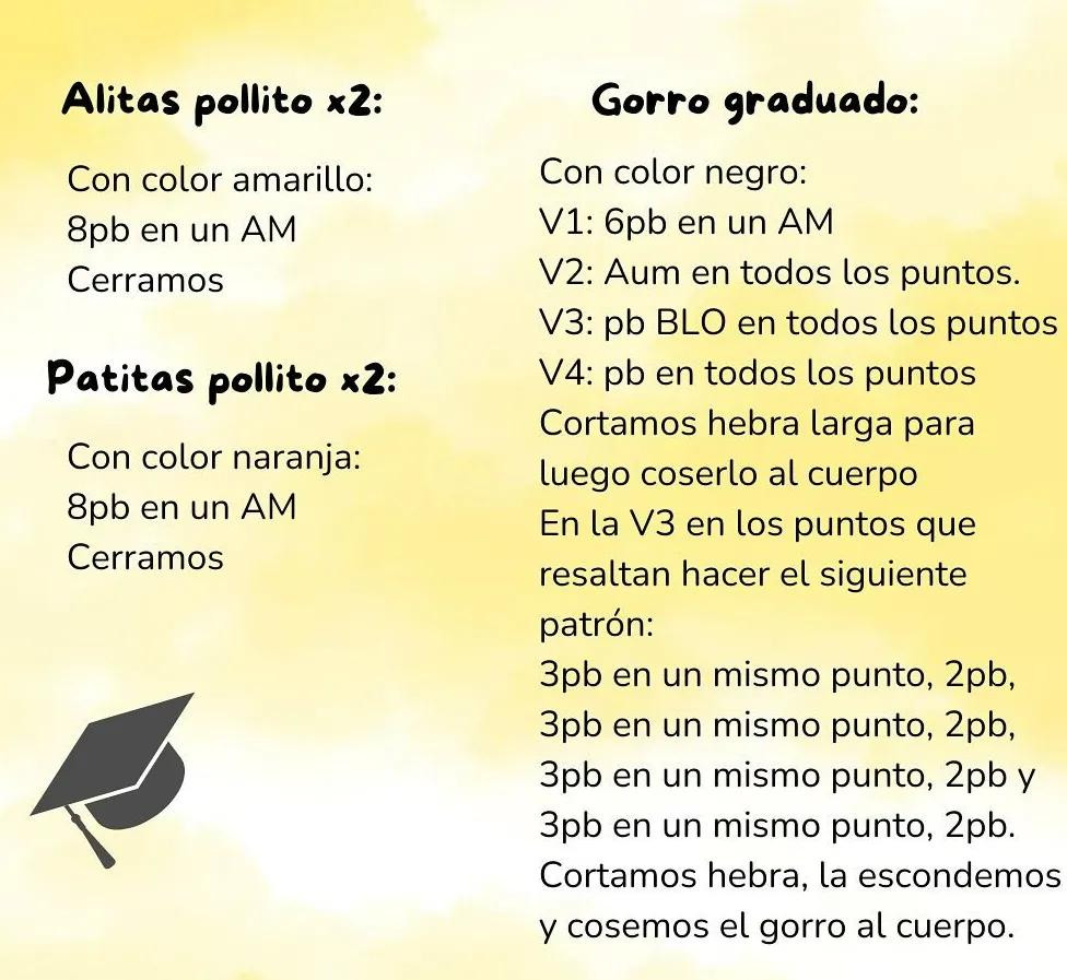 Patrón Amigurumi Pollito Graduación Amarillo