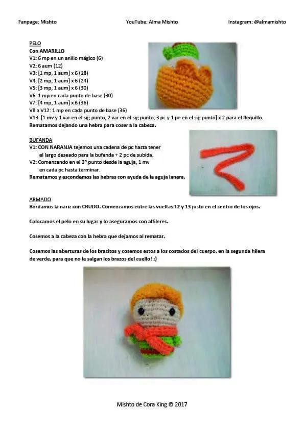 Patrón Amigurumi Principito: Búp bê Hoàng tử bé với khăn choàng cam